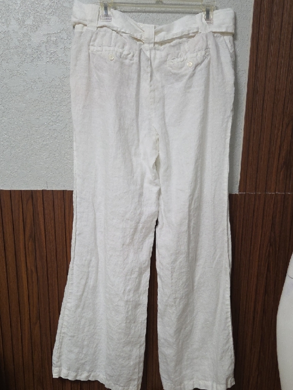 White Linen Wide Leg Pants Size 12 High Waist Tie Front Summer Resort Casual - Picture 4 of 5